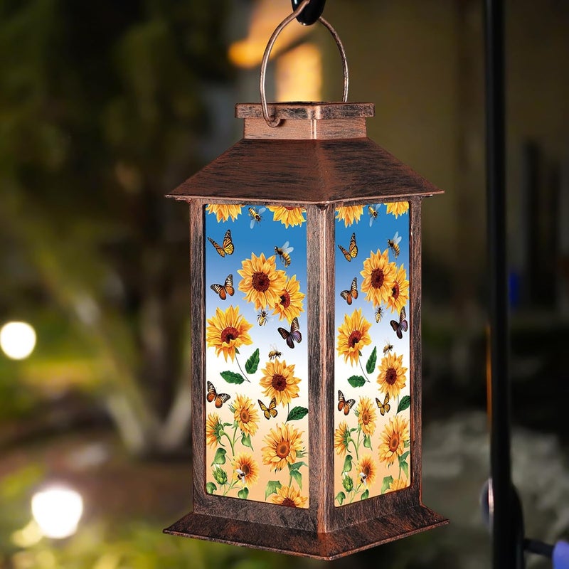 Doogarden Solar Lantern Outdoor Waterproof Sunflower Butterfly Garden Decor Birthday Gifts for Women Mom and Grandma Solar LED Plastic Decorative Hanging Light for Yard(Sunflower Butterfly) - Image 1
